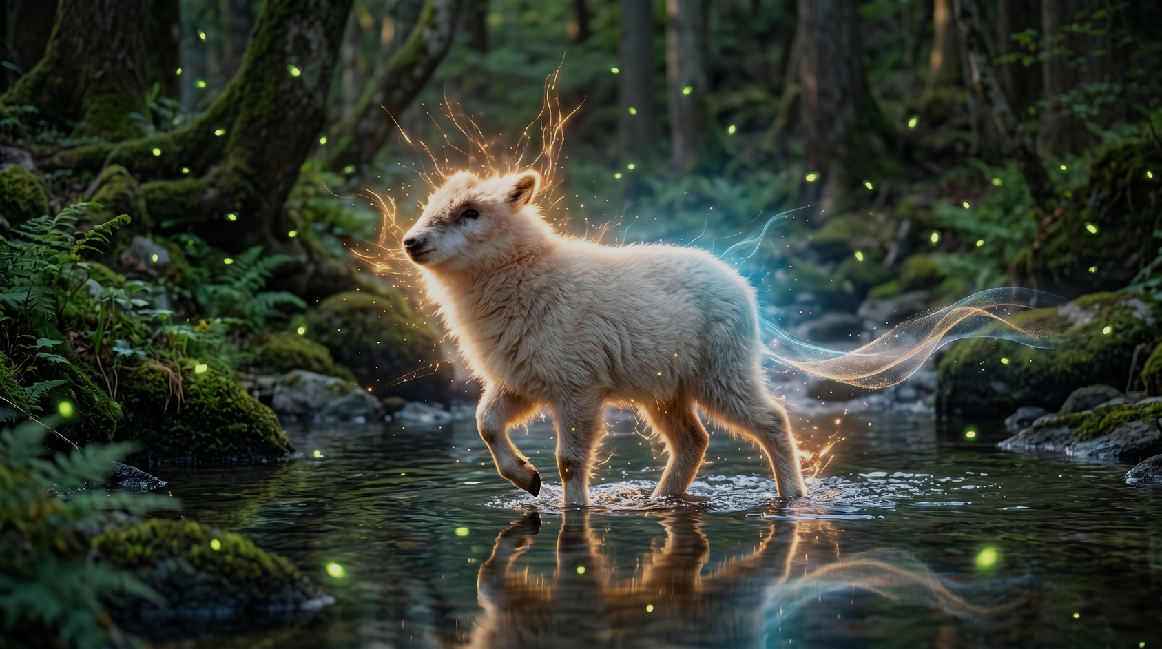 Divine Creature - Mystical glowing lamb in enchanted forest